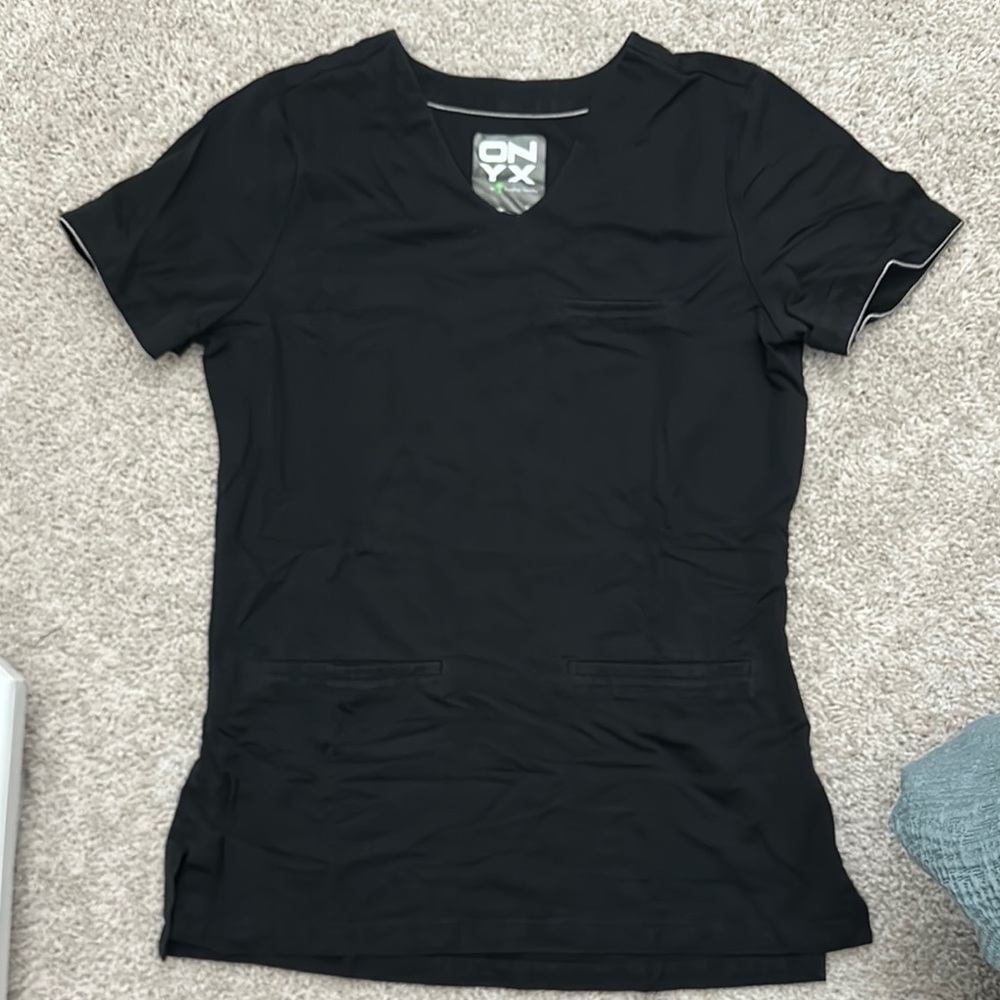 Onyx Black Scrub Top with Pockets